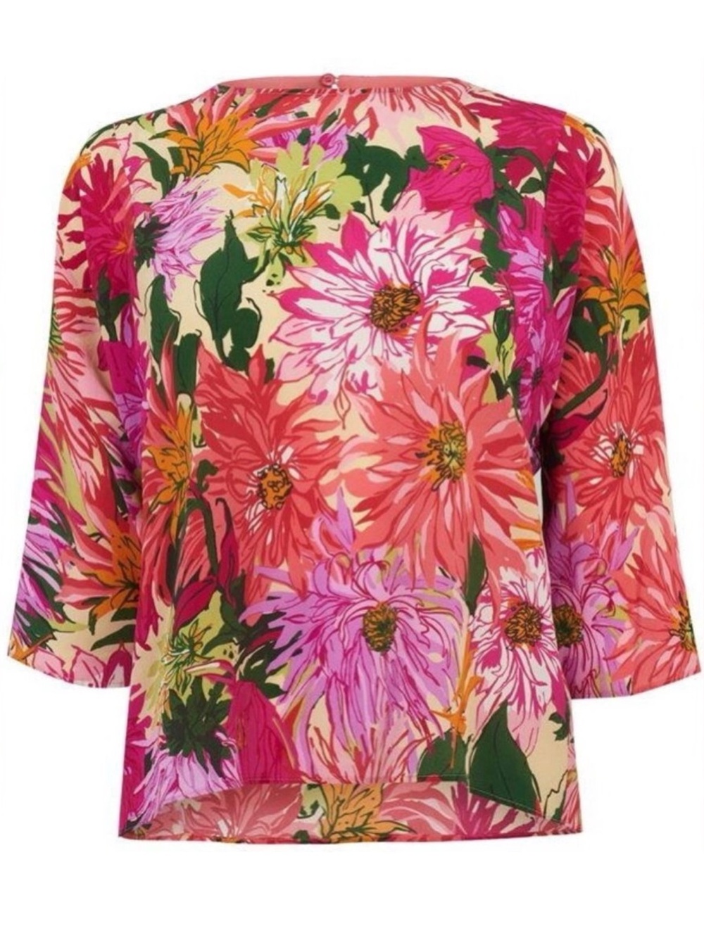 Weekend Max Mara Vorra Silk Top in Fuxia Pink Floral Print w/ Tie Sleeves Size 6